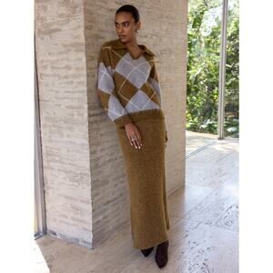 NWT Commense Argyle Wool-Blend Sweater & Maxi Skirt Set Sz M